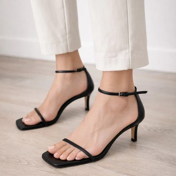 ZARA Black Minimal Ankle Strap Heels | Square Toe Kitten Heel Sandals | Size 40🖤 - Picture 2 of 15